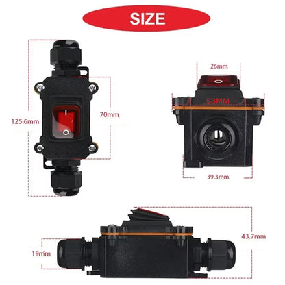 Inline Rocker Switch 12V-24V 20A DPST On/Off 2 Sides Waterproof Junction Box