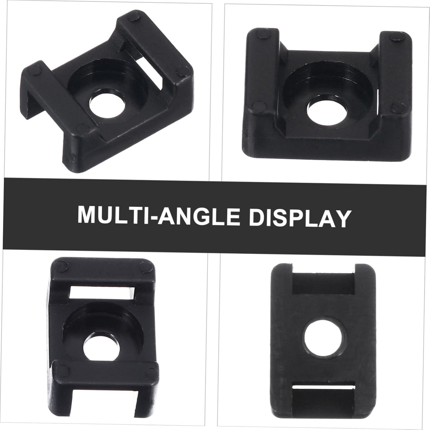 100 X Black Cable tie Mounts Plastic 5.4mm Centre screw or pop rivet base