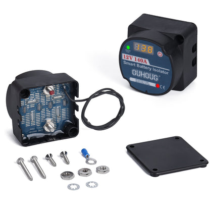12V Dual Battery Kit LED Display Voltage Sense Relay Isolator Fuse Terminal (3M)