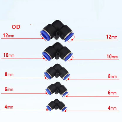 100 x PV10 Elbow Air Pneumatic Connectors OD10mm Hose L Type 2 Way Fittings