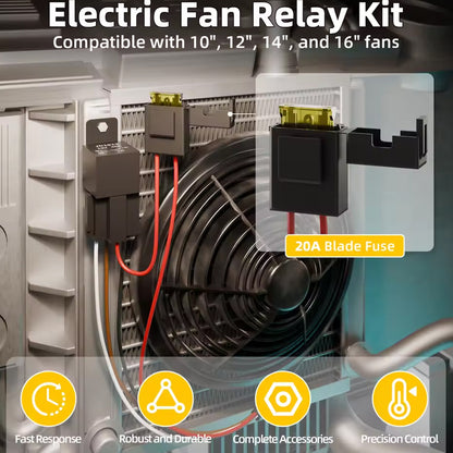 40AMP Electric Fan Relay Cooling Fan Thermostat Kit with 185 On 175 Off Switch