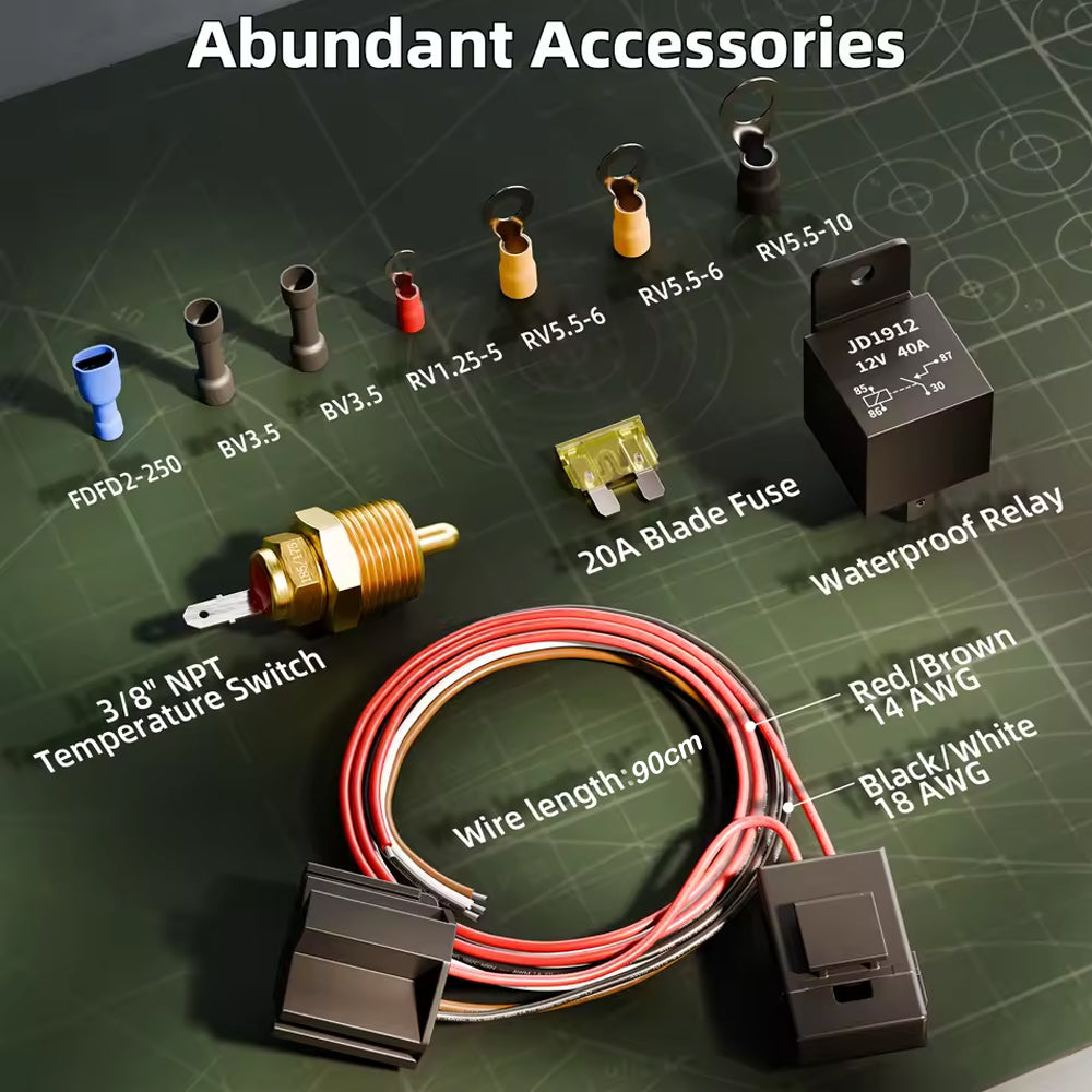 40AMP Electric Fan Relay Cooling Fan Thermostat Kit with 185 On 175 Off Switch