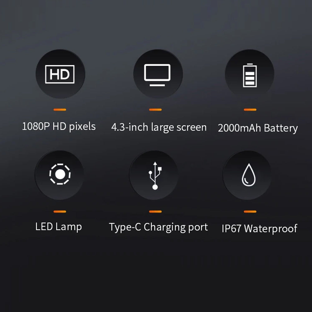 5m Dual Lens Endoscope Inspection Camera IP67 HD1080P with 4.3" IPS Screen