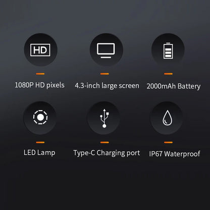 5m Dual Lens Endoscope Inspection Camera IP67 HD1080P with 4.3" IPS Screen