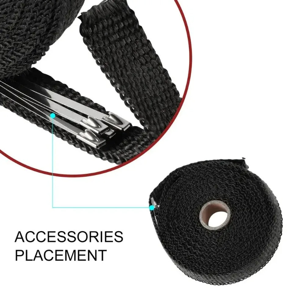 5M x 5CM Black Exhaust Pipe Heat Shield Insulation Wrap Thermal Exhaust Tape
