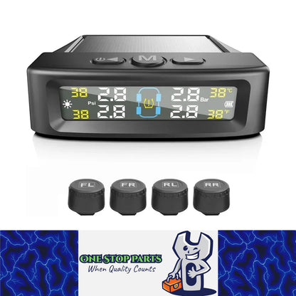 Tyre Pressure Monitor System TPMS Solar USB Car Tire Alarm 4 External Sensors