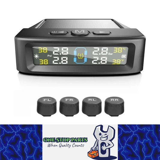 Tyre Pressure Monitor System TPMS Solar USB Car Tire Alarm 4 External Sensors