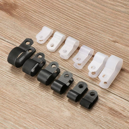 100 X Black 16mm P Clamps Cable saddle clips R-Type Nylon Plastic Clamps 100pcs