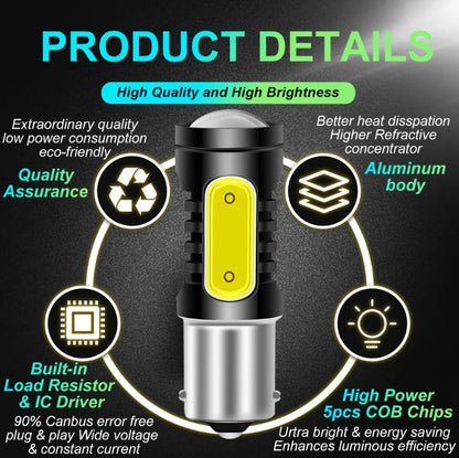 2 x BA15S 12v Yellow LED 5smd COB 360 degress super Bright 1156 (2pcs)