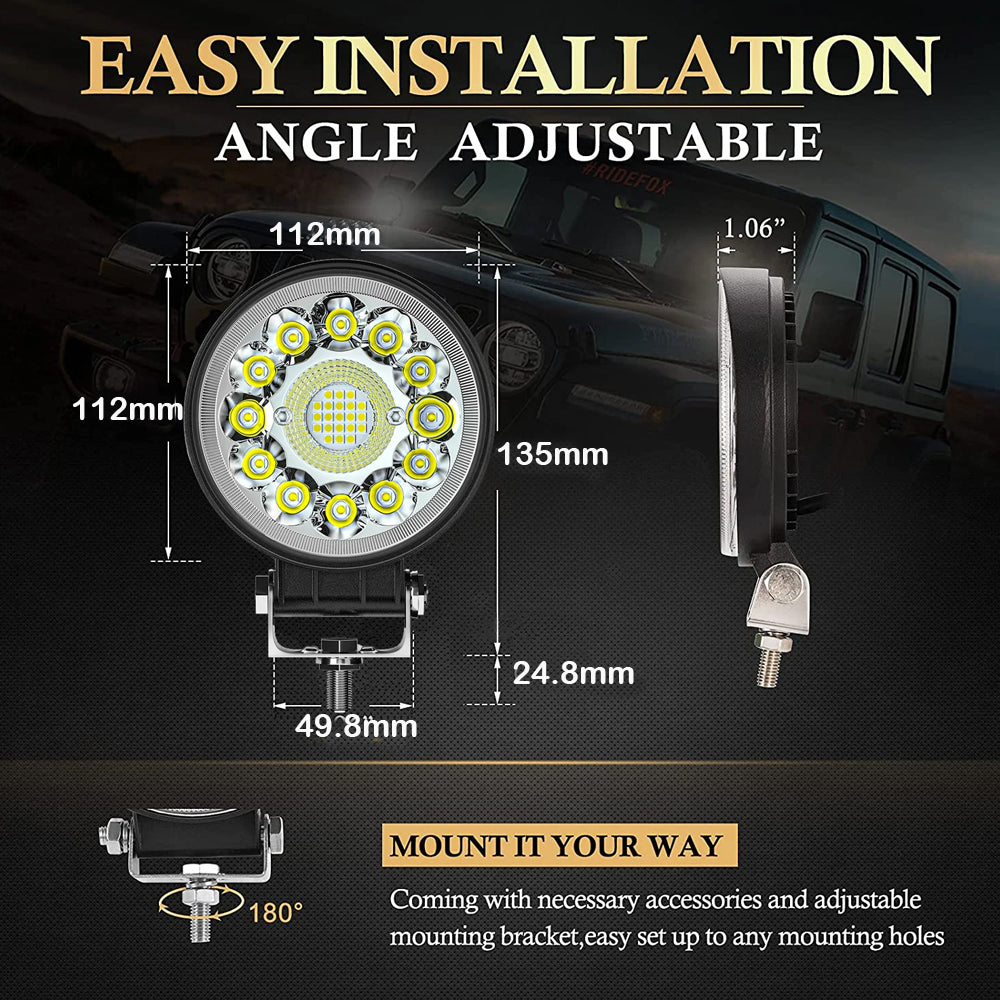 2 x Round LED Work Light 112mm 99W 12-24V 6000K Spot Flood Beam Combo Work Light