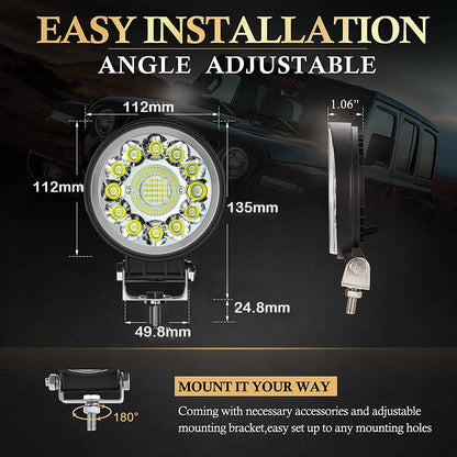 6 x Round LED Work Light 112mm 99W 12-24V 6000K Spot Flood Beam Combo Work Light