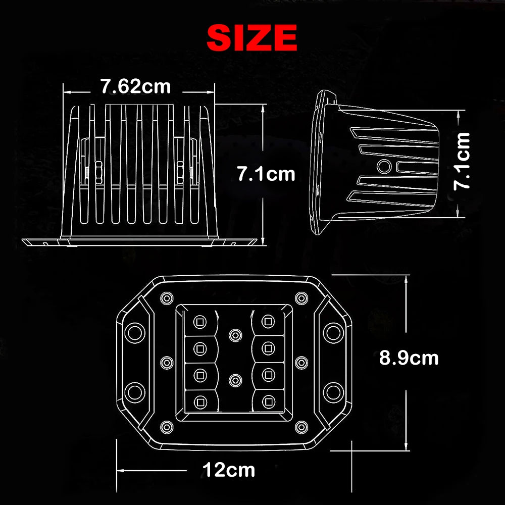 2 x 40W Flush Mount LED Work Light 120x89mm 12-24V 6000K Car 4wd LED Spotlight