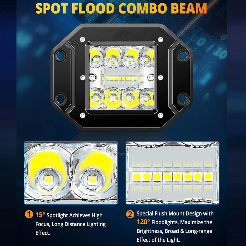 2 x Flush Mount White LED Light Bar 36W 127x91mm Flood Spot Combo LED Work Light