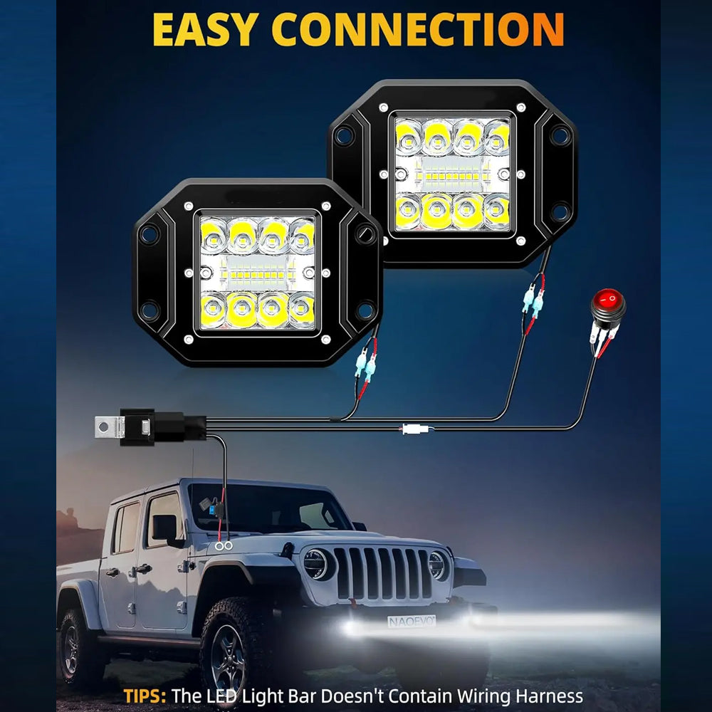 2 x Flush Mount Yellow LED Light Bar 36W 127x91mm Flood Spot Combo LED WorkLight