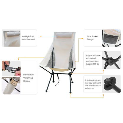 Portable Folding Camping Chair with Headrest Aluminum Tourist Fishing Chairs