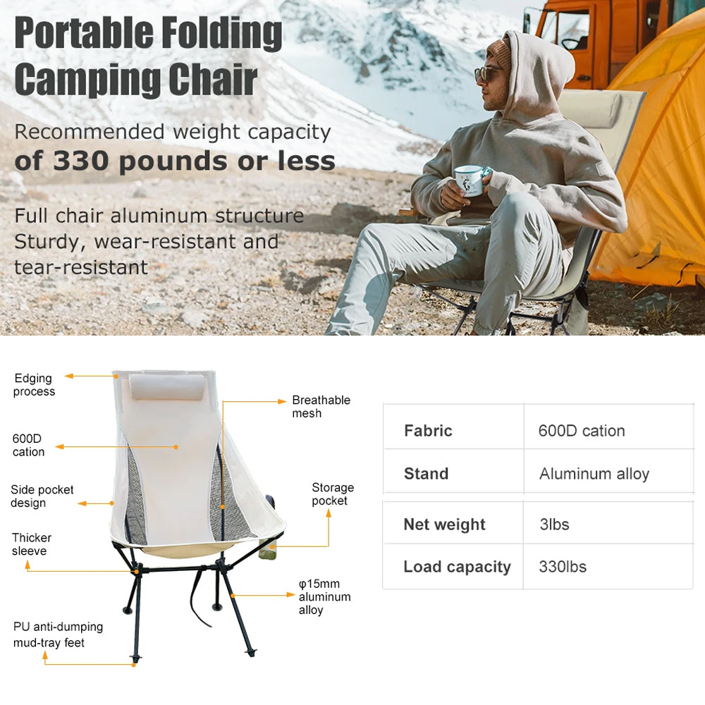 Portable Folding Camping Chair with Headrest Aluminum Tourist Fishing Chairs