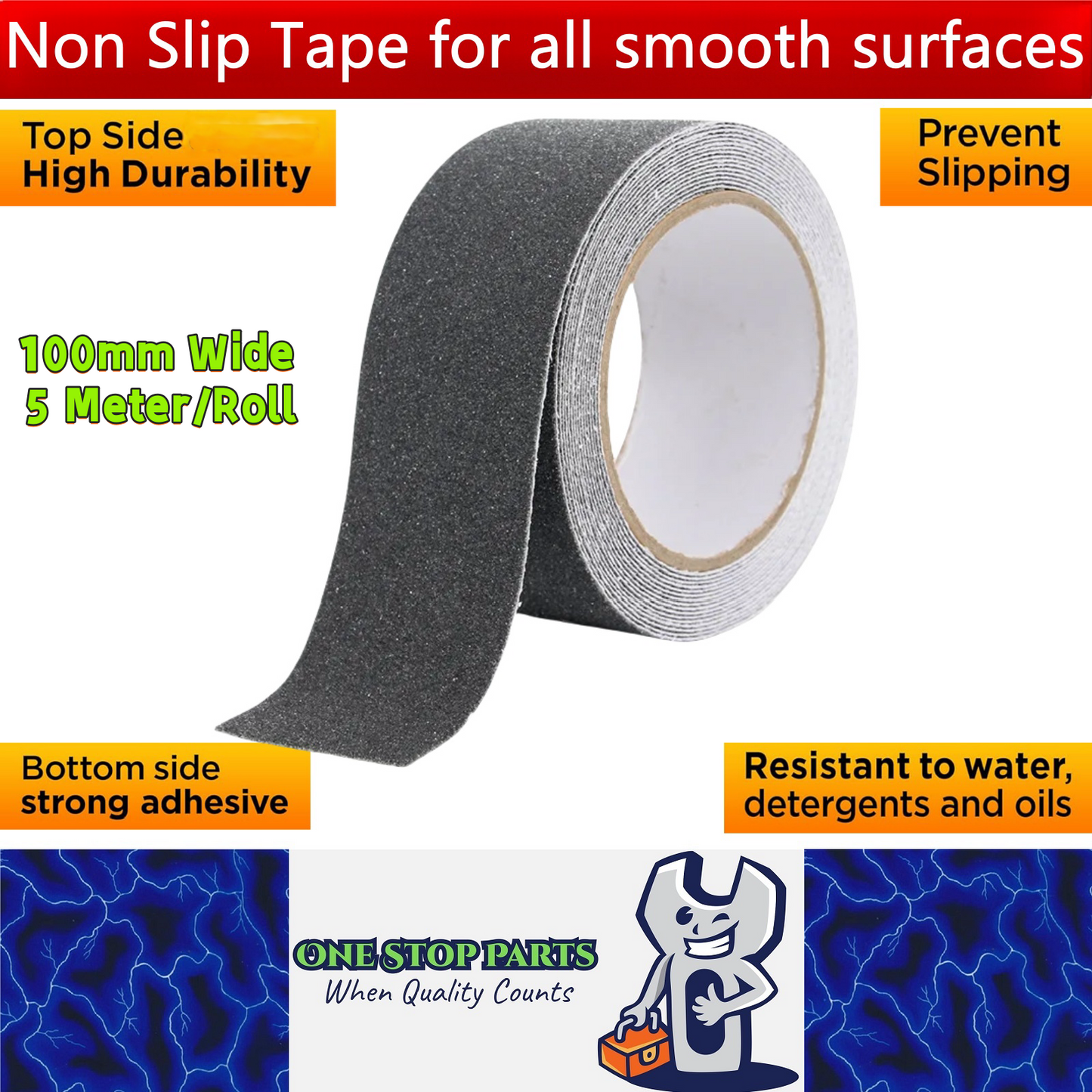 Non Slip Tape 100mm Wide x 5 Meter Roll Grey Safety Anti Slip Non Skid Tape