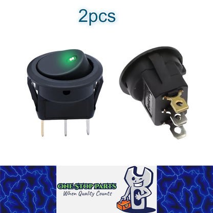 2 x Round Rocker Switch Car Boat Dashboard 3 Pin ON-OFF 12V 20A Switch Green LED
