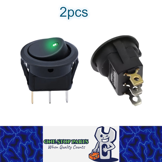 2 x Round Rocker Switch Car Boat Dashboard 3 Pin ON-OFF 12V 20A Switch Green LED