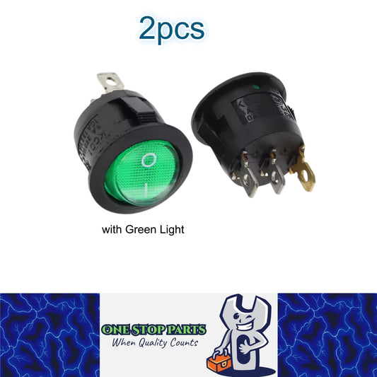 2 x Round Rocker Switch Car Boat Dashboard 3 Pin ON/OFF Power Switch Green