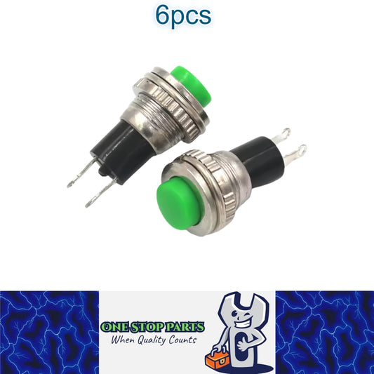 6 x Green Push Button Switches Panel Mount 10mm Momentary OFF/ON SPST Switches