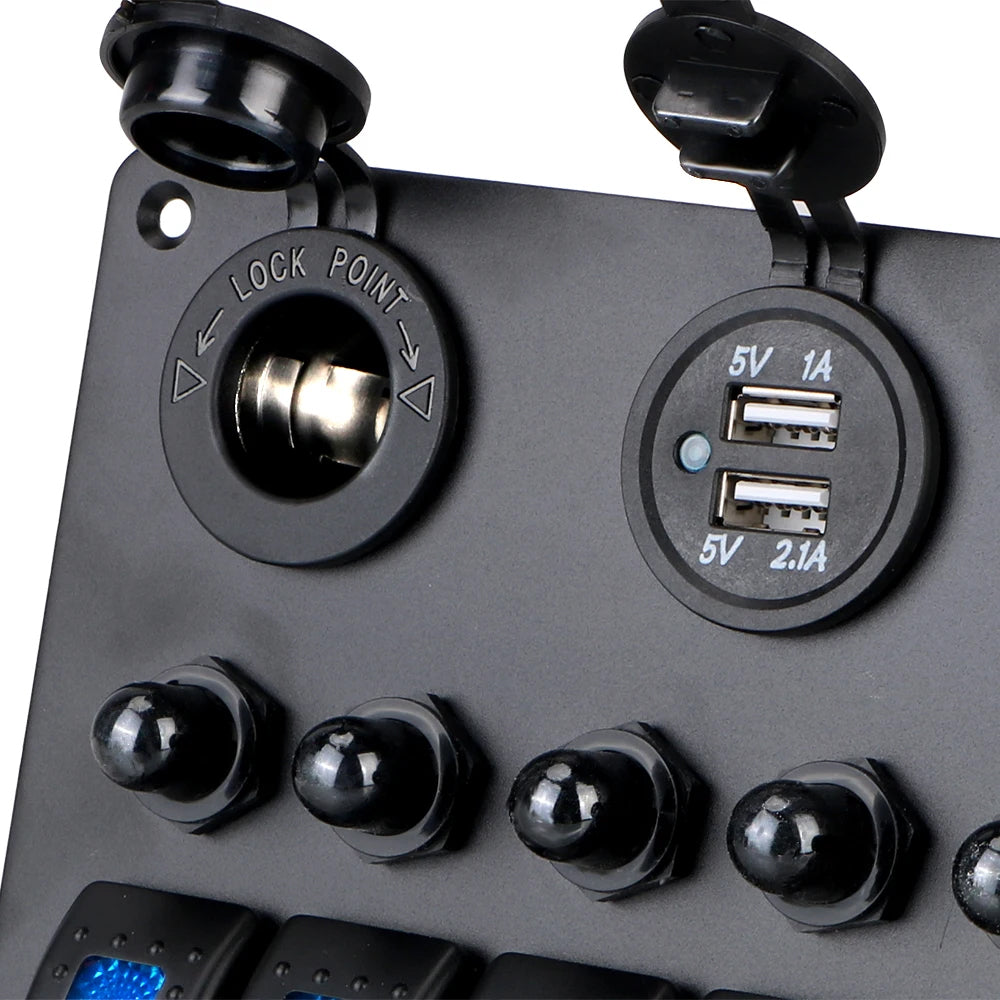 Red 6 Gang Switch Panel USB Charger Circuit Breakers Voltmeter Power Socket