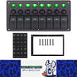 8 Gang Rocker Switch Panel Green LED Lights Pre-Wired with Circuit Breakers