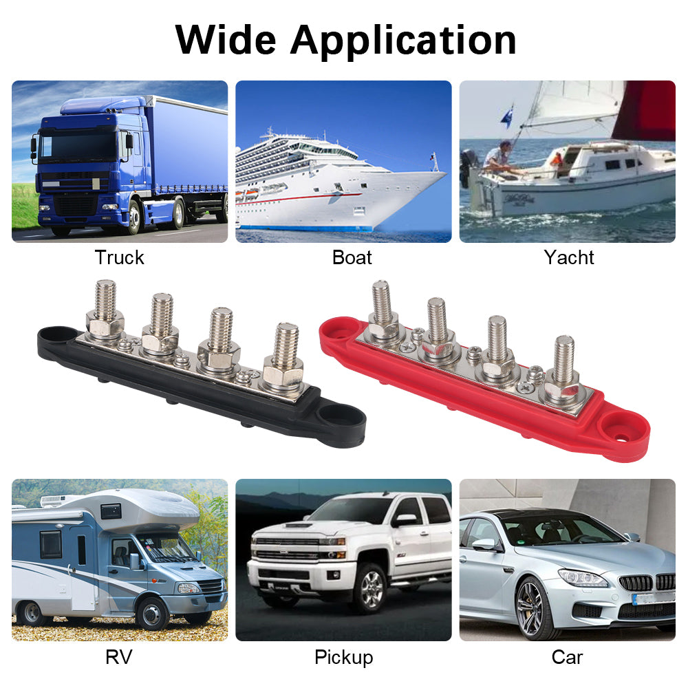 M10 Bus Bar 12V-48V 250A Power Distribution Block 4xM10 Posts Stud 3xM4 Terminal
