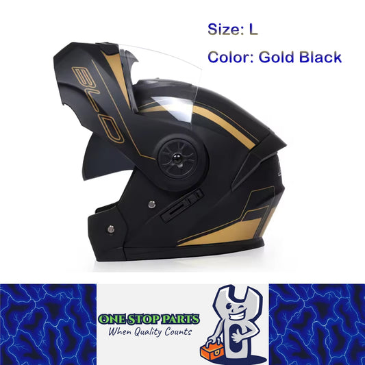1 x Gold Black Size L Motorcycle Full Face Helmet Men Women Dual Lens Helmet