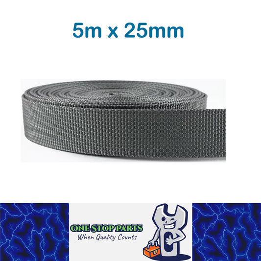 5m x 25mm Gray Nylon Webbing Strap Safety Belt Knapsack Bag Leash DIY Crafting