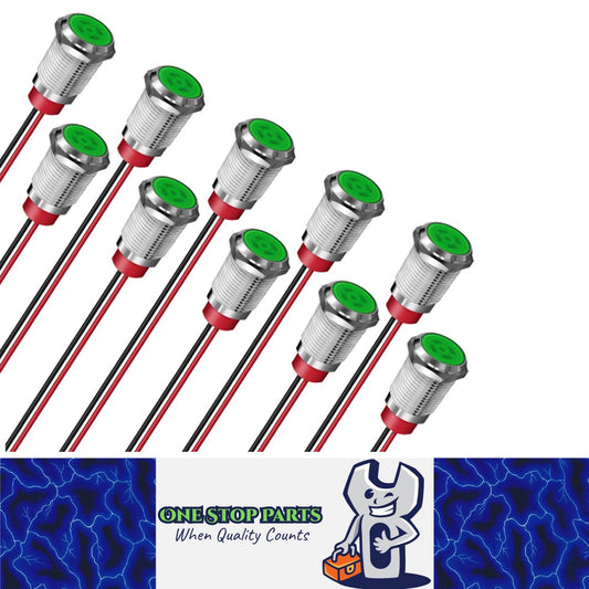 10 x Green LED Indicator Light 6mm Metal 12V-24V Pilot Signal Lamp IP67 Car Boat