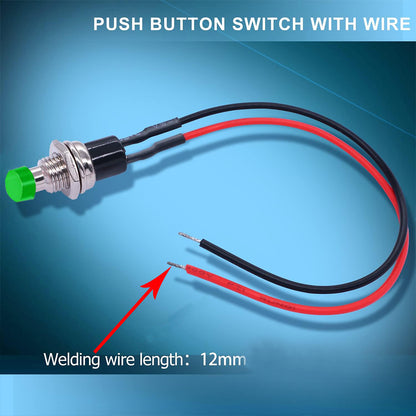 5 x Green Push Button Switches 7mm ON/OFF SPST Panel Mount Switches 20cm Wire
