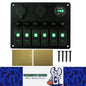 Green 6 Gang Switch Panel USB Charger Circuit Breakers Voltmeter Power Socket