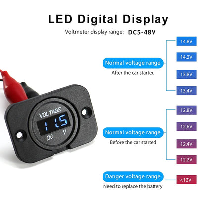 1 x Green LED Digital Voltmeter 12-24V Voltage Gauge Meter Panel with Cable