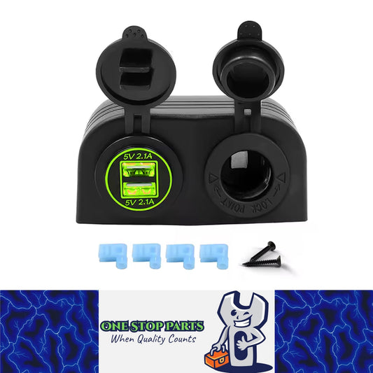 Tent Type Panel Dual USB Port Charger 5V 4.2A + 12-24V Cigarette Lighter Socket