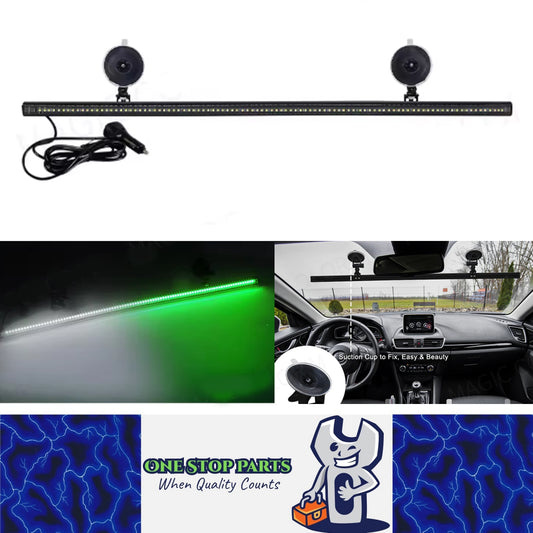 Green/White Flexible Car Strobe Light Windshield Suction Mount 83CM Beacon Lamp