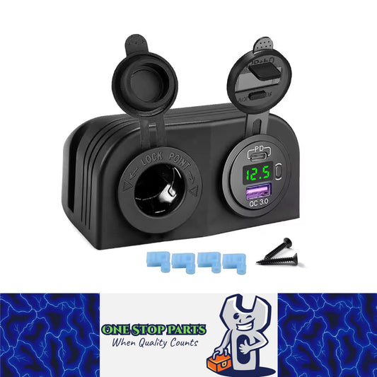 Tent Type Panel PD USB C & QC3.0 Charger & Voltmeter + Cigarette Lighter Socket