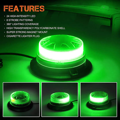 Green LED Emergency Strobe Light Magnetic Roof Flashing Beacon Warning Light