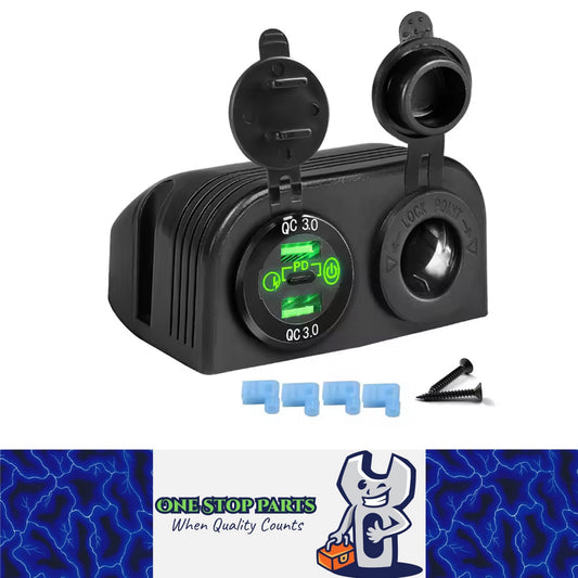 Tent Type Panel PD USB C & QC3.0 USB Charger & Switch + Cigarette Lighter Socket