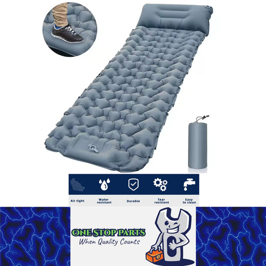 Grey 180x58cm Outdoor Sleeping Pad Inflatable Mattress with Pillow Camping Mat
