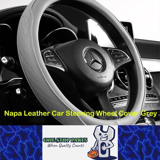 Napa Leather Car Steering Wheel Cover Universal 38cm Non-slip Breathable Grey