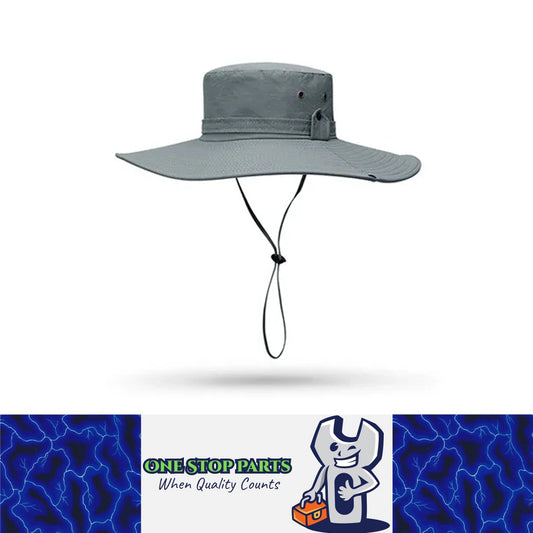 Grey Men Anti-UV Sun Hat Wide Brim Mesh Panama Camping Hiking Fisherman Hat