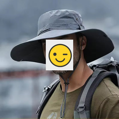 Grey Men Anti-UV Sun Hat Wide Brim Mesh Panama Camping Hiking Fisherman Hat