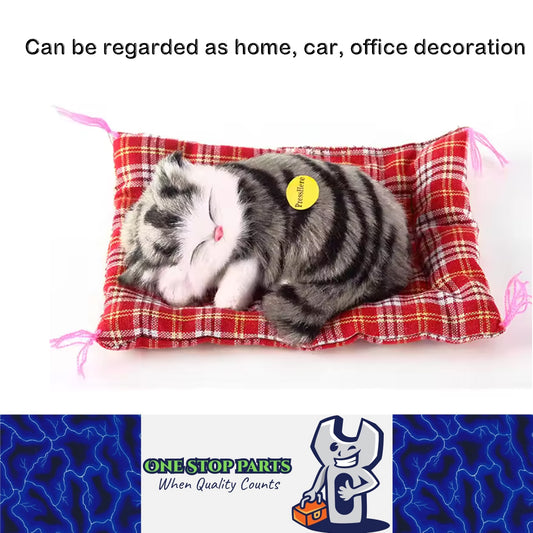 Grey Sleeping Cat in Pet Pad Doll Toy Mini Kitten with Meows Sound Car Decor
