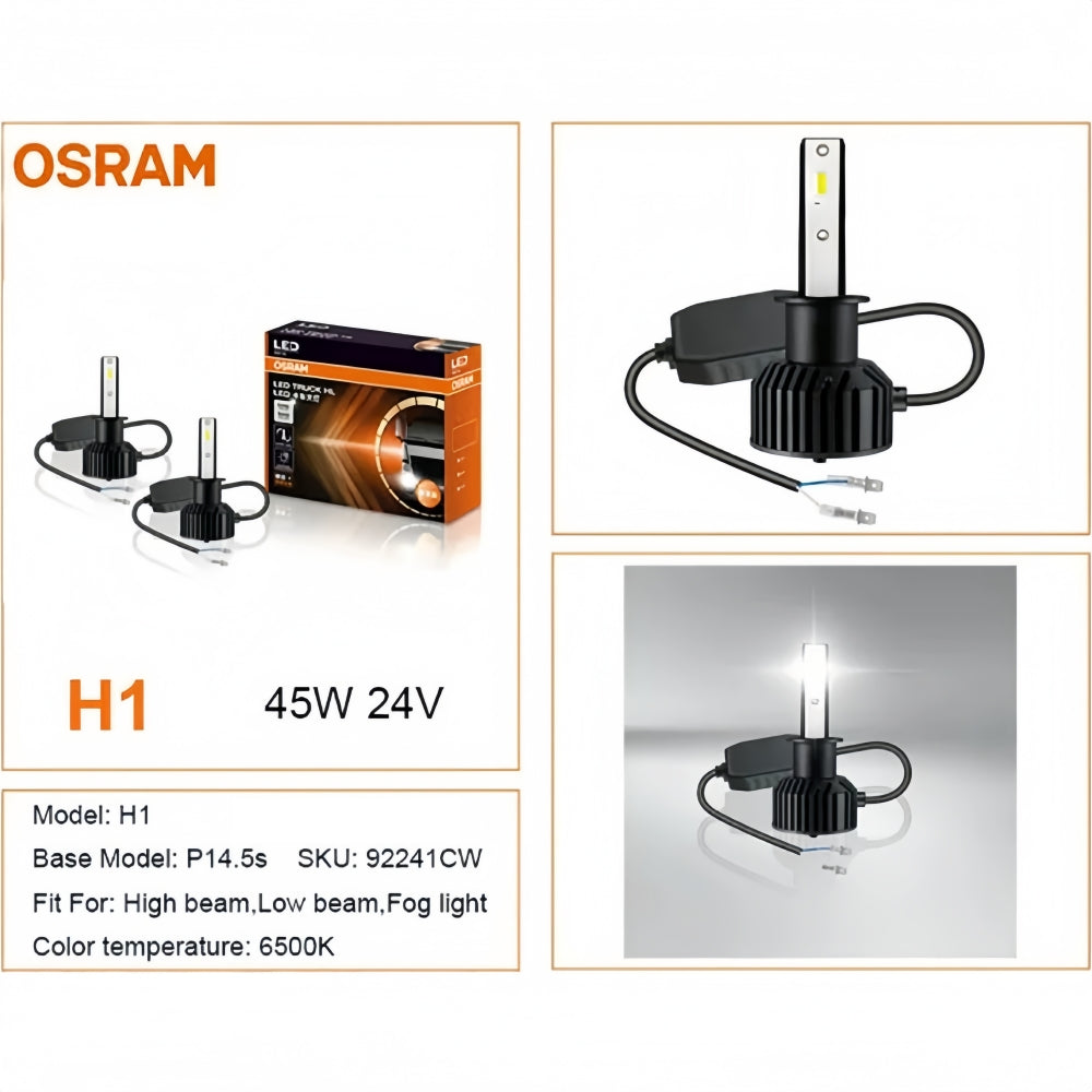 2 x Osram H1 LED Globes 24V 6500K 45W LED Truck Headlight Super Bright H1 Bulbs