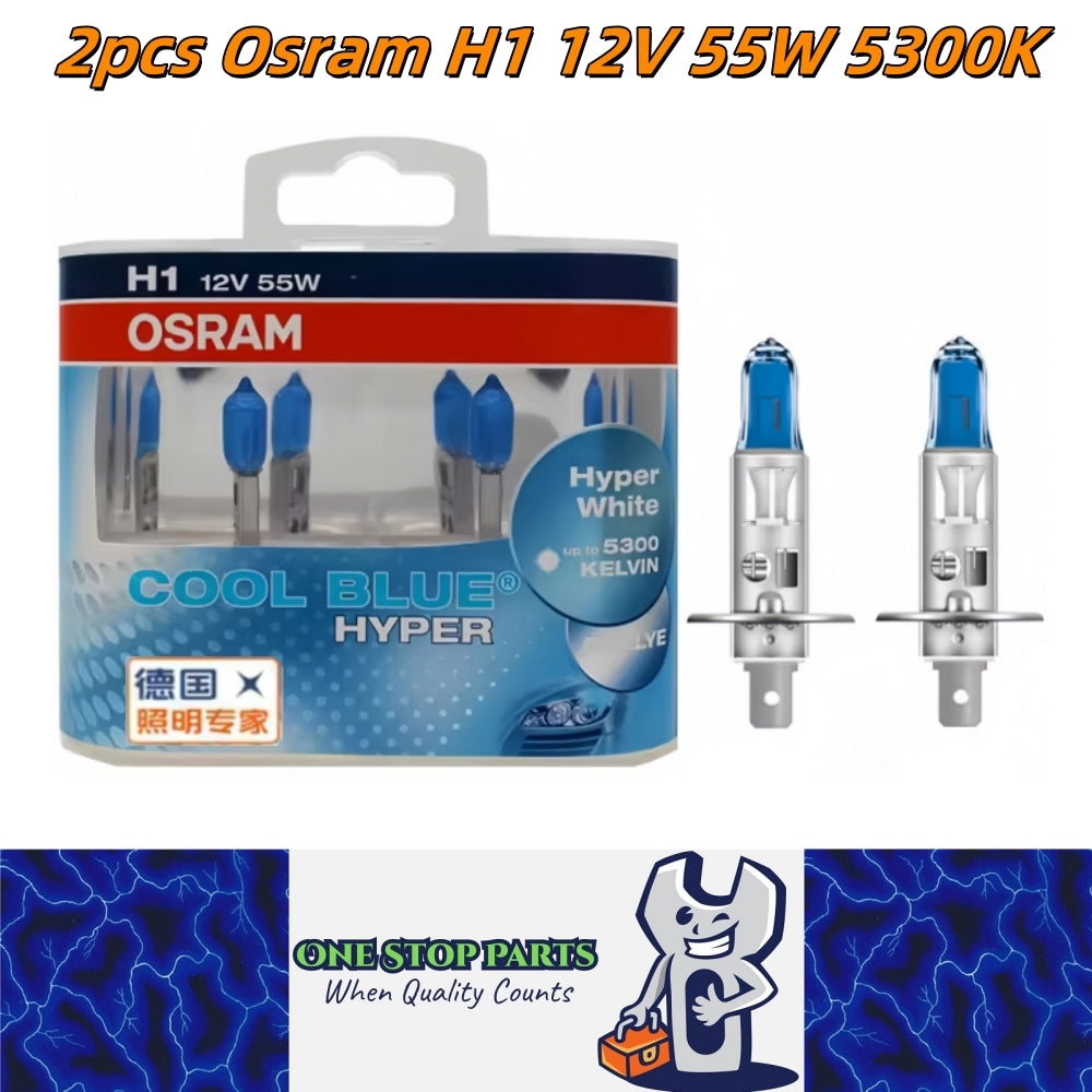 2 x Osram 12V H1 55W Halogen Cool Blue Hyper White Globes 5300K Original 62150