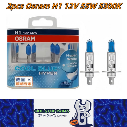 2 x Osram 12V H1 55W Halogen Cool Blue Hyper White Globes 5300K Original 62150
