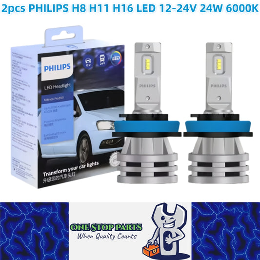 2 x Philips H8 H11 H16 LED Globes 12V-24V 6000K 24W Philips LED Headlight Bulb