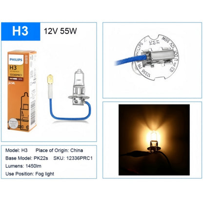 2 x PHILIPS H3 12V 55W Super Bright Halogen Clear Globes 3200k Original (2pcs)