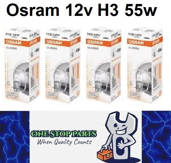 4 x Osram 12v H3 55w Halogen Clear Globes 3200k Classic 64151 (4pcs)
